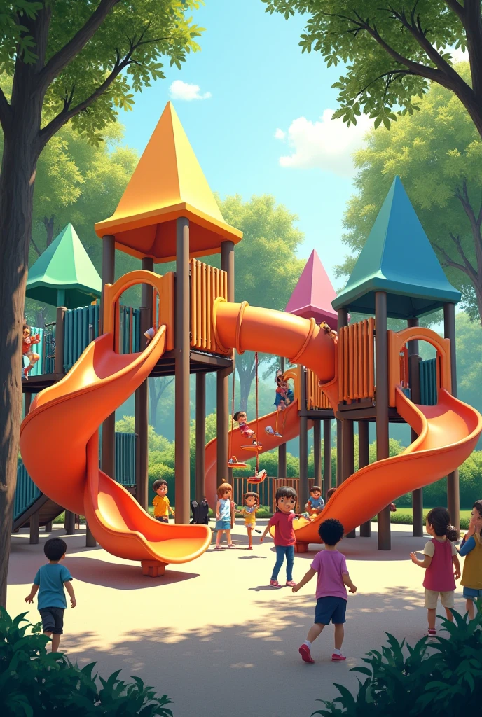 Draw playground with different playing station using different triangle shape