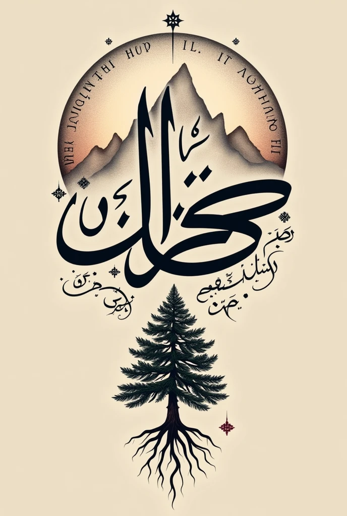Tattoo Description:
Arabic calligraphy: the word "origin" ou "Family" in Arabic calligraphy, elegantly written in the center of the design. Ao redor dela, important names from your family tree could be included, like Nader, Council, in Attiyah, forming a circle or spiral to symbolize continuity and family connection.
Houran Mountains: A representation of the Houran Mountains in the background, stylized in soft, flowing lines, to give an artistic touch to the scene, destacando as raízes geográficas da sua Family.
Traditional Symbols: Incorporate an eight-pointed star and swirls that intertwine around the design, as a natural frame, symbolizing the richness of Arab culture and artistic tradition.
Simplified Family Tree: Place a stylized tree at the bottom of the design, with branches rising towards the top of the tattoo. The roots of the tree can blend with the calligraphy and symbols, representing the link between the past and the present.
Symbol of Unity and Strength: Include a small Lebanese cedar next to the family tree or in the mountains, to strengthen the connection with Lebanon.
Style and Size: I chose a style that mixes the traditional with the contemporary, using clean lines and details that don't overwhelm the design. As for the size, This design can be adapted to cover a larger area, like the arm or shoulder, but can also be reduced to fit on the forearm or back.
