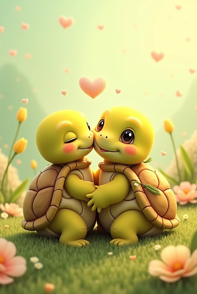 Two lemon turtles in love
