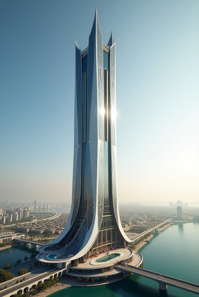 Islamic Futuristic Skyscraper 500m office residence mall lake bridge