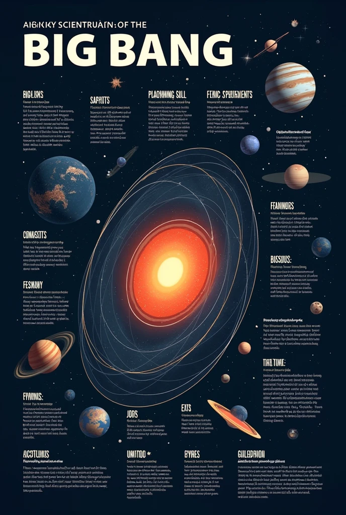generate me a simple photo of infographic about big bang theory make the words readable