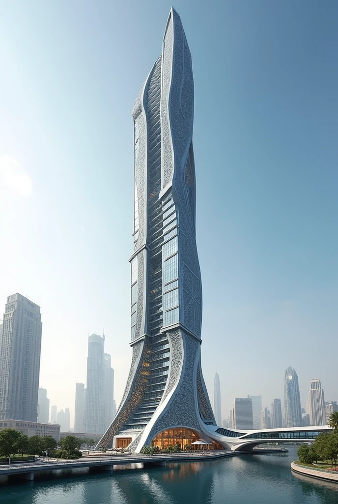 Islamic Futuristic Skyscraper 500m office residence mall lake bridge