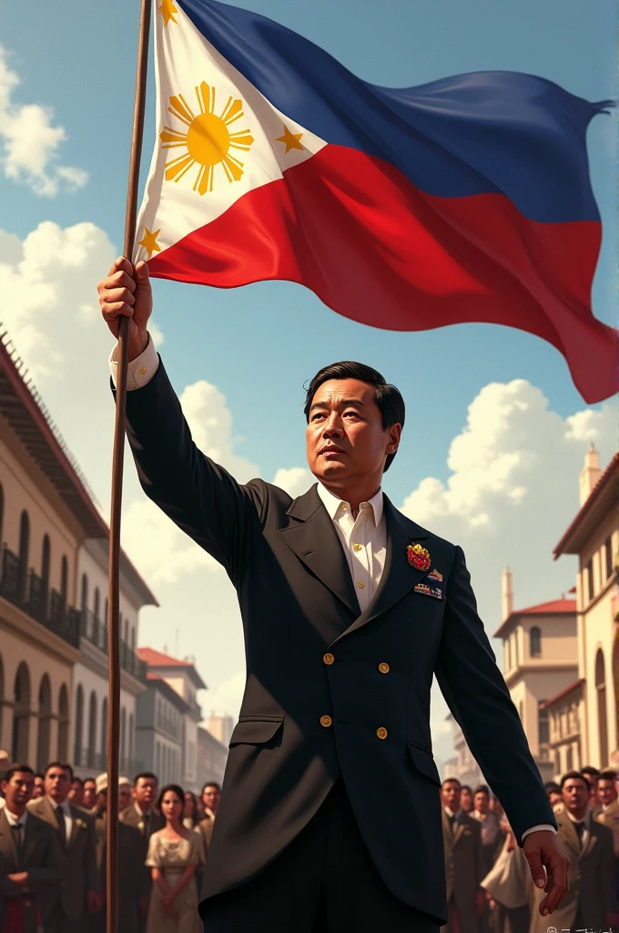 Aguinaldo, waving the Philippine flag in cawit cavite
