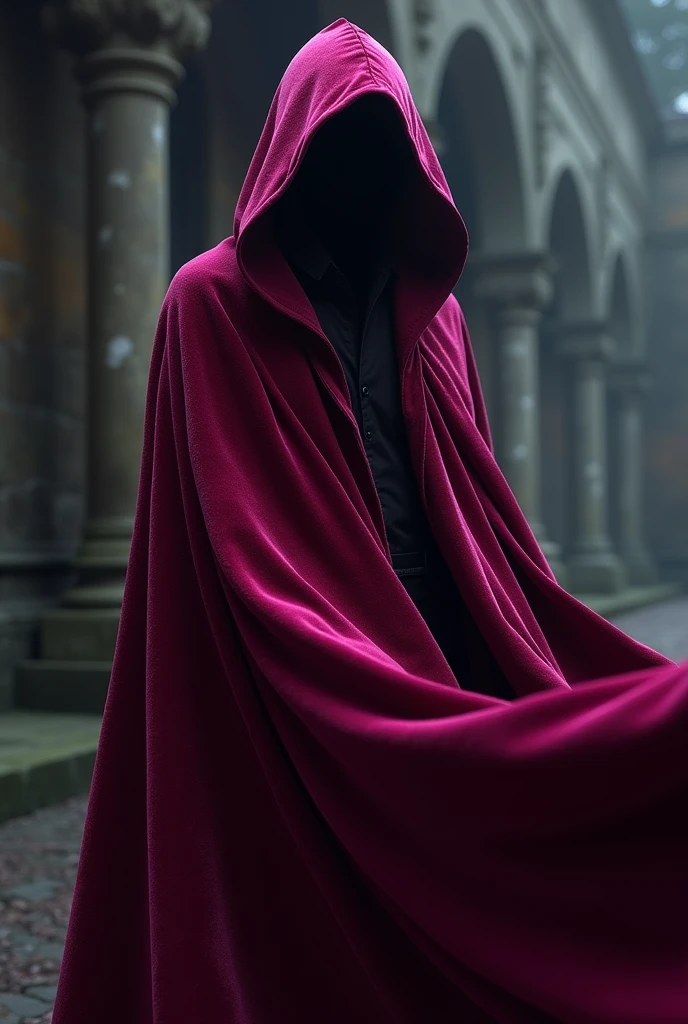 hooded raspberry cape made of deep velvet fabric 