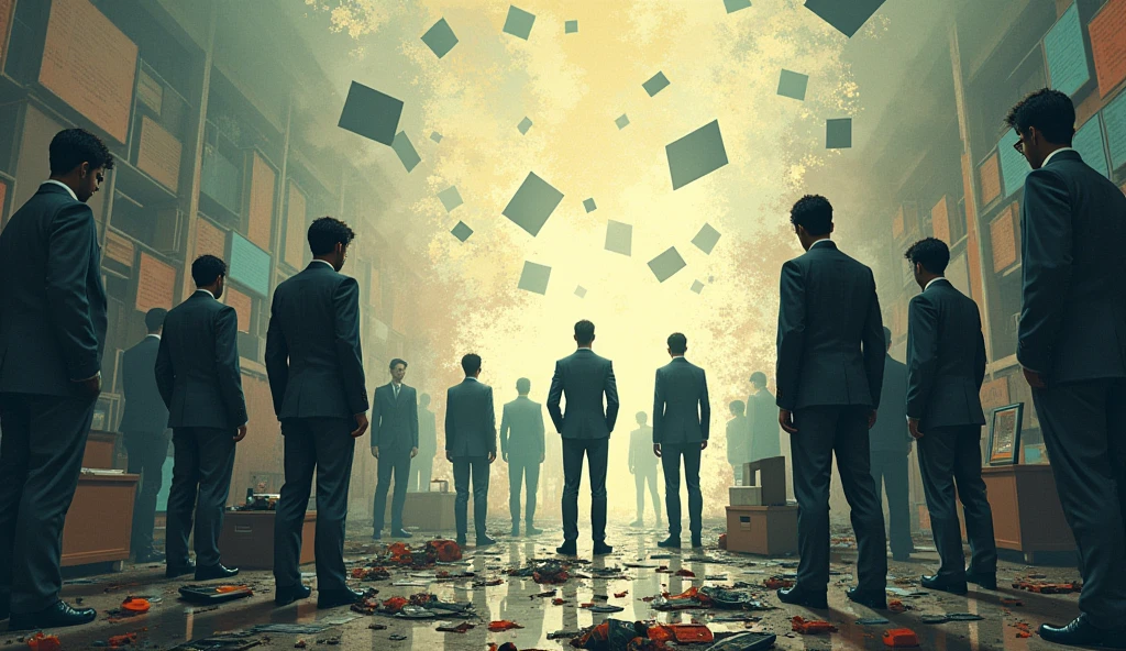 Create an image alluding to the problems generated by the lack of communication, showing the chaos that is generated when there are failures in the communication process.