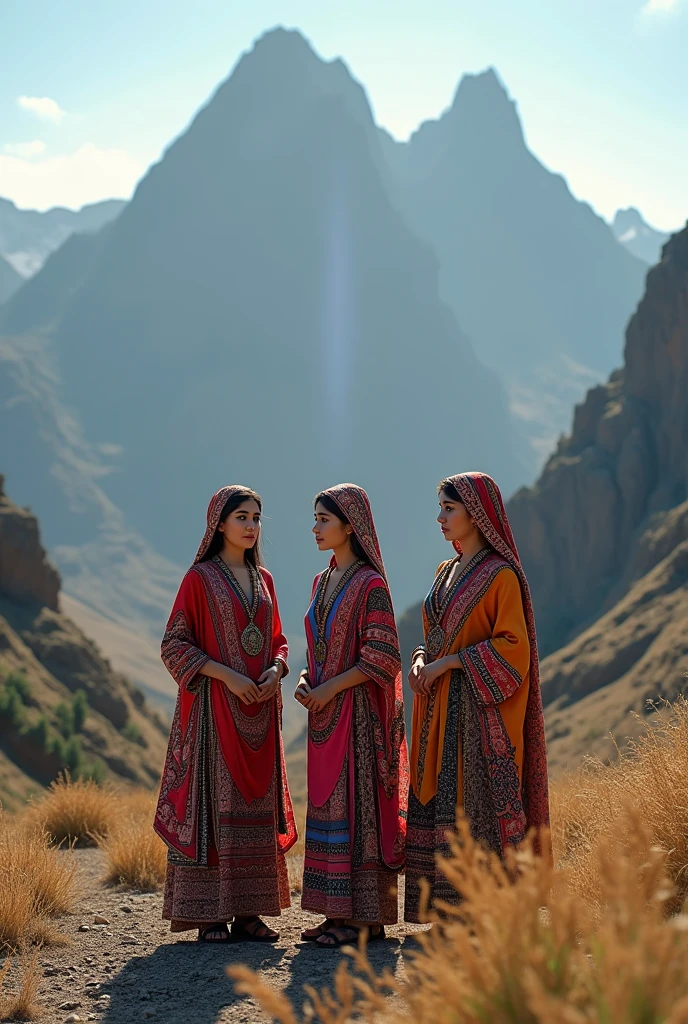 Balochistan women wearing Balochi dress in mountain 
