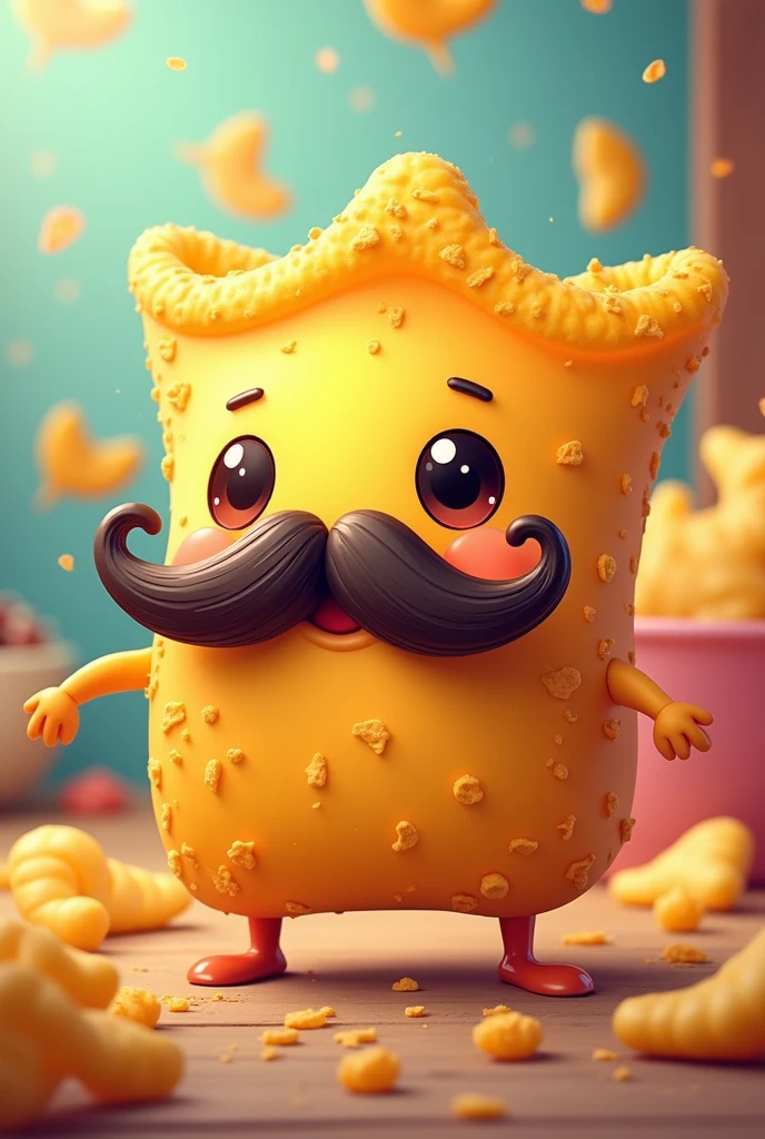 Create a cartoon of a nacho with a mustache