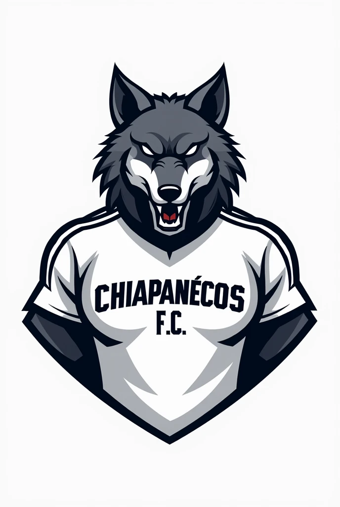  logo for a professional soccer team called chiapanecos F.C includes a wolf in a white shirt