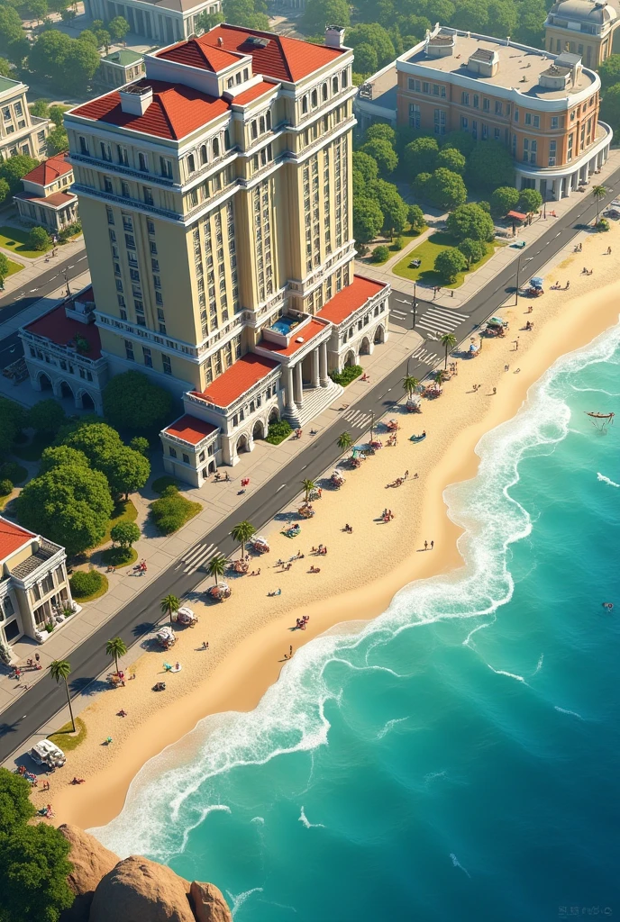Create a realistic map of Mort Pecine Hotel
Oceanfront Avenue, No. 27
Seabreeze District
Coastal Bay, 29415