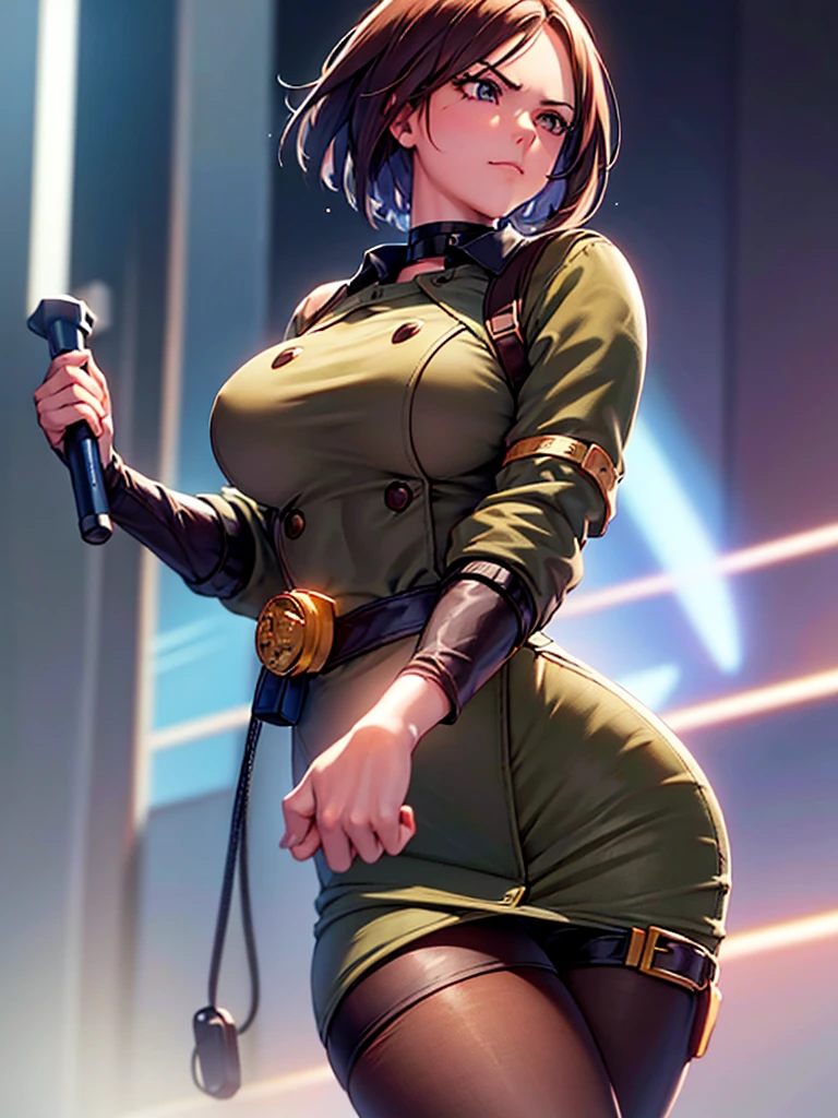 merula, full body, thighs, boots high heels, solo girl, medium tits, military camouflage short pants, belly, nude tits, top strapless