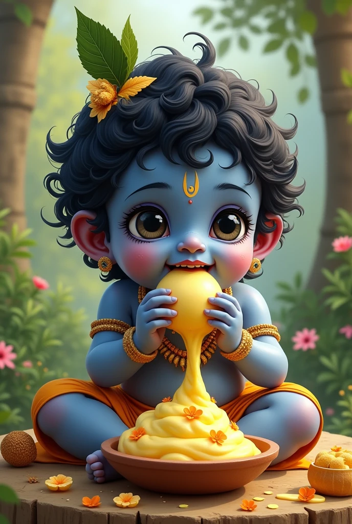 Make cute Krishna ji eating maakhan