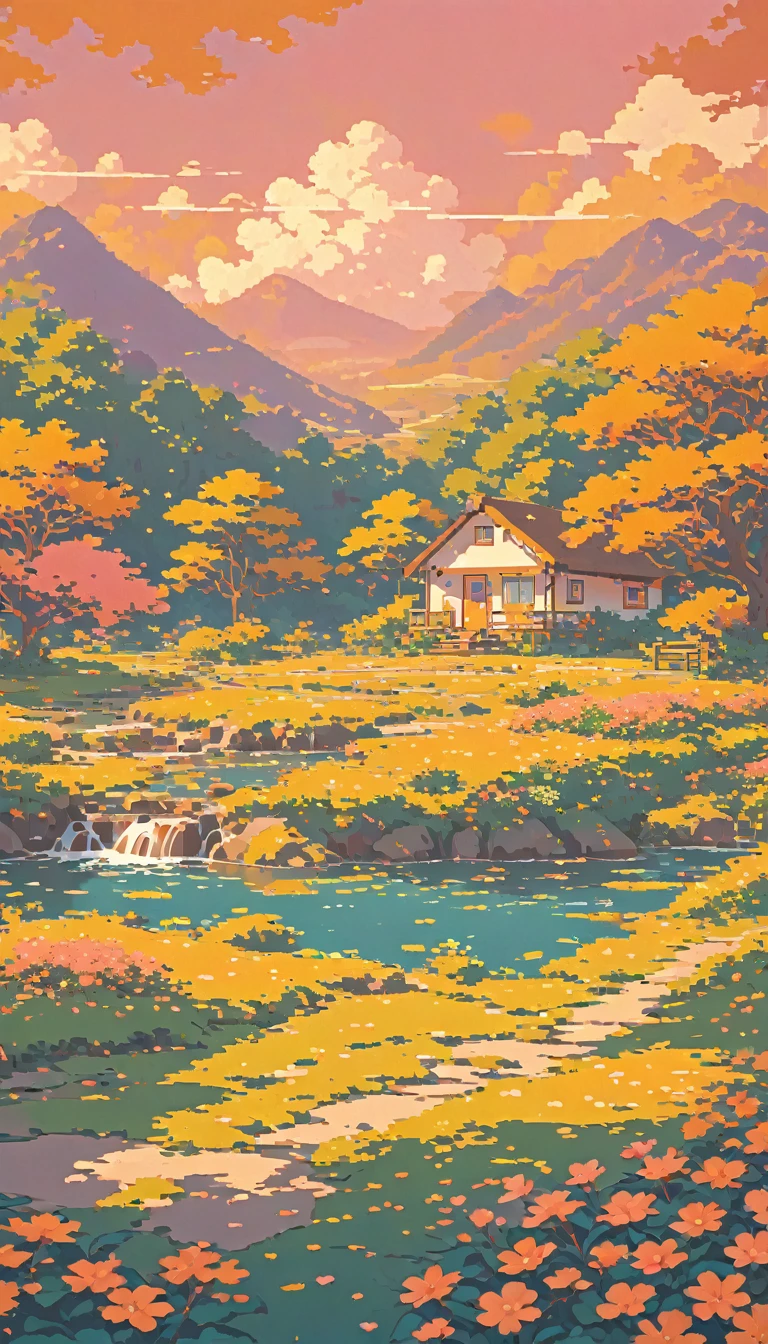 nature ultrawide landscape lofi pixel, No people ,Cozy,Orange Pink