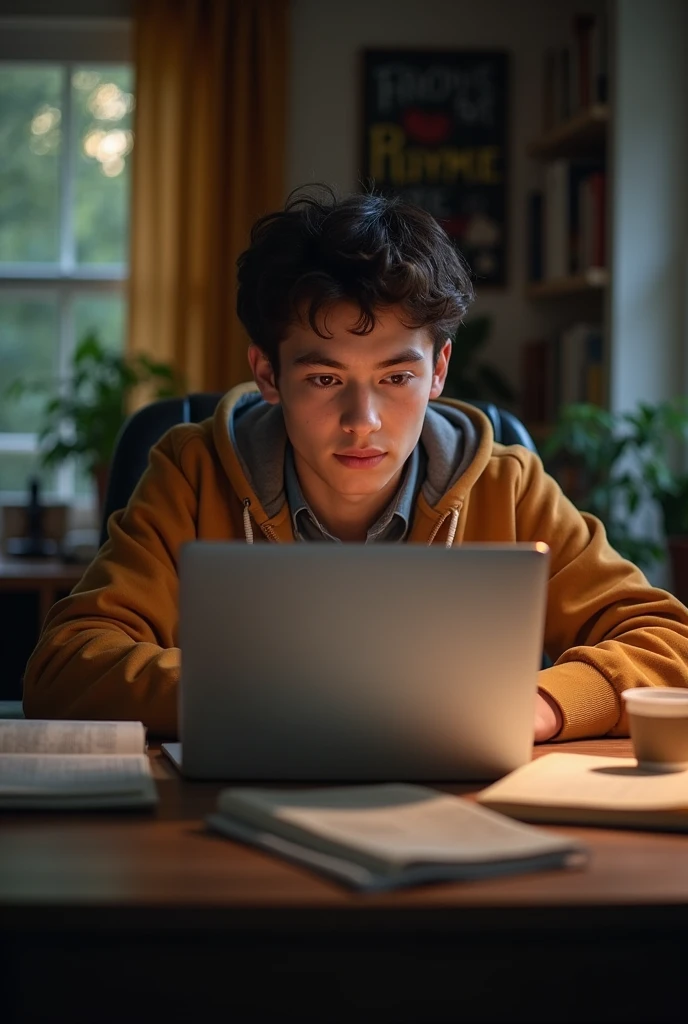 young man studies on his laptop
