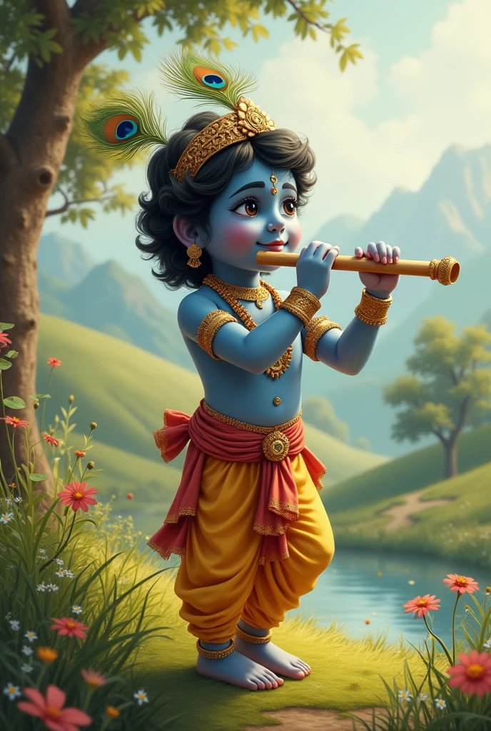 Make cute Krishna ji playing flute