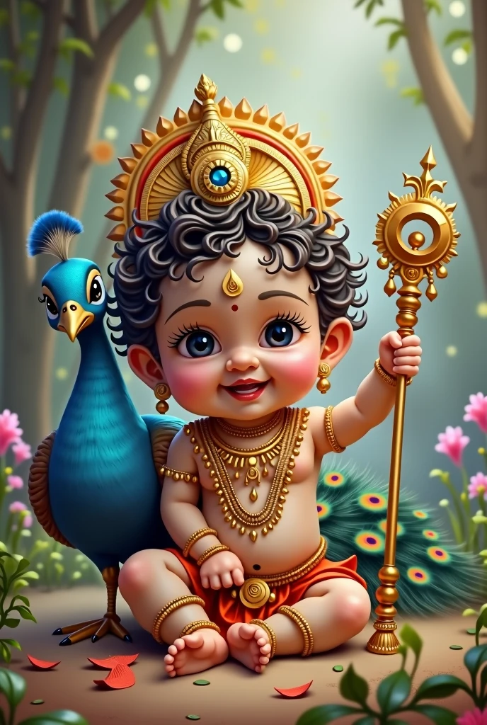 God murugar with peacock and vel creative cute smiling baby pic more fantasy