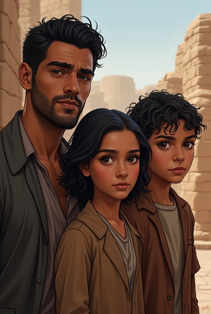 Nader:

facial features: Nader would likely have a strong facial structure, common among the people of the region, with a well-defined jawline and high cheekbones.
hairs: It is possible that he had dark hair, perhaps wavy or slightly curly, a typical trait of Levantine peoples.
eyeballs: eyeballs grandes e escuros, expressive, a common feature among Middle Easterners.
Skinned: Skinned de tom médio, reflecting the Semitic heritage of the region.
Council:

facial features: Similar to Nader, Council provavelmente teria uma estrutura facial robusta, but perhaps with a slightly longer face.
hairs: dark, perhaps more wavy or even tending to be straight.
eyeballs: dark, possibly almond-shaped, conveying a sense of seriousness or contemplation.
Skinned: medium tone, similar to Nader's, reflecting common ancestry.
Attiyah:

facial features: Attiyah could have softer facial features, but still defined, with an appearance that reflected strength and wisdom.
hairs: dark e talvez um pouco mais curtos, depending on the cultural style of the time in Baino, where he settled.
eyeballs: Large and dark, conveying a curiosity or openness, possibly related to their decision to change location and religion.
Skinned: Skin tone similar to his siblings, a medium tone characteristic of the region.
These descriptions are based on general characteristics of people from the region and time period, and not in Nader's specific details, Council, in Attiyah. If there are family records or oral histories that describe their appearances, this would help create a more accurate portrait.