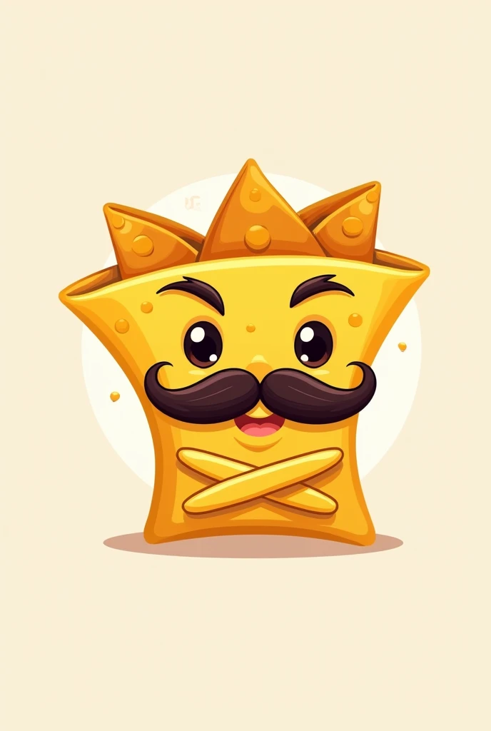 Create me a logo of a Mexican nacho with a mustache and crossed hands

