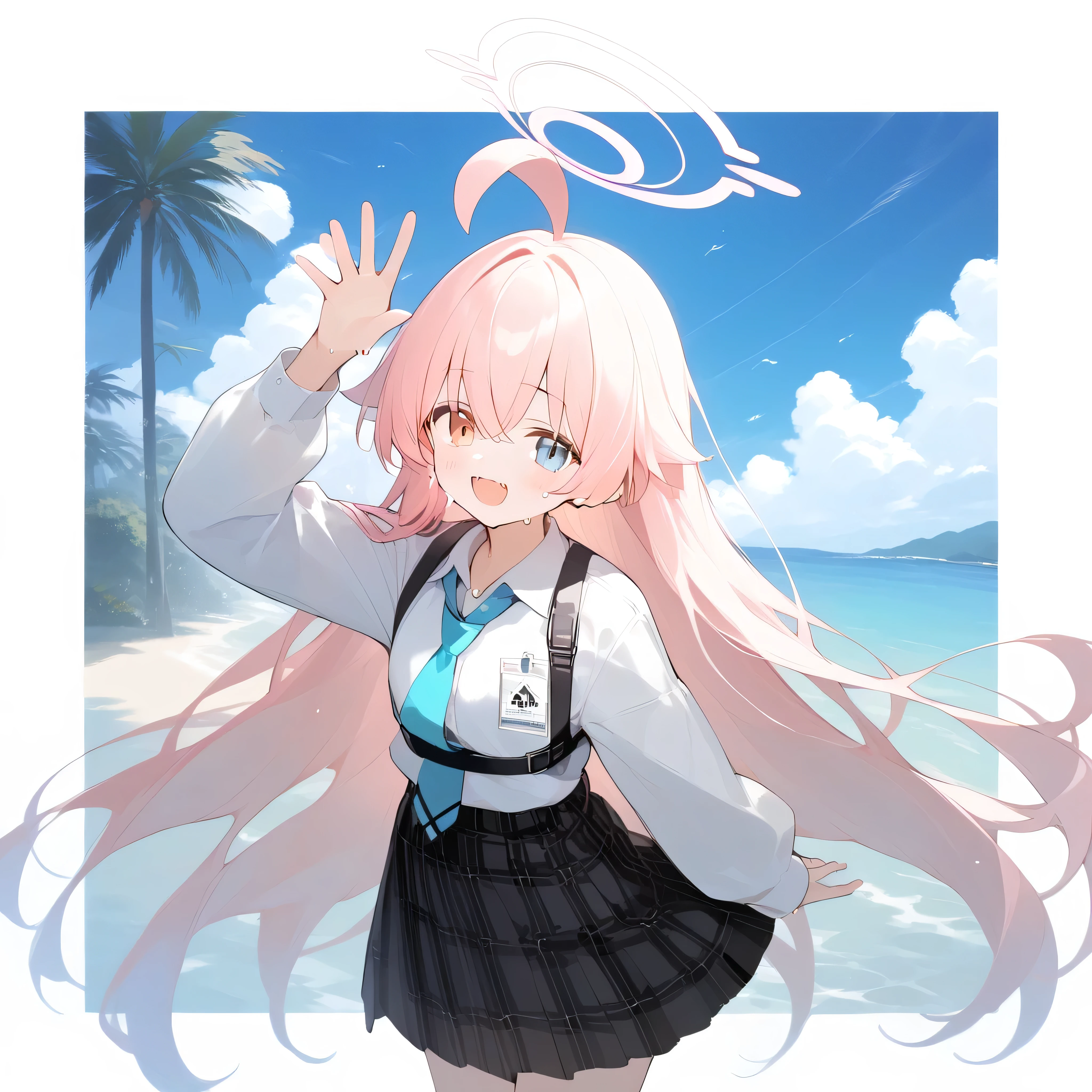 score_9, score_8_superior, score_7_superior, sauce_anime, Highest quality, masterpiece, Official Art, Absurd, High resolution, Very detailed,Wife 2x,collection: A slice of life,break,One girl, Hoshino \(Blue Archive\),Heterochromia iridis,Long Hair,Pink Hair,Ahoge,Hello,White shirt,Checked skirt,tie,sneakers,ID card,Sweat, Open your mouth, (yawn:0.3), Sleepily, Outdoor, Wind,break,(Clear Line Illustration:1.2), ssuperiorer detailed skin,非常にHigh resolution, so beautiful, Best sexual lighting by famous artists, 8k,cute picture,Beauty Illustration,Photoshop_(Moderate),,(Detailed lighting),best anime 8k konachan wallpaper, pixiv Contest Winner,