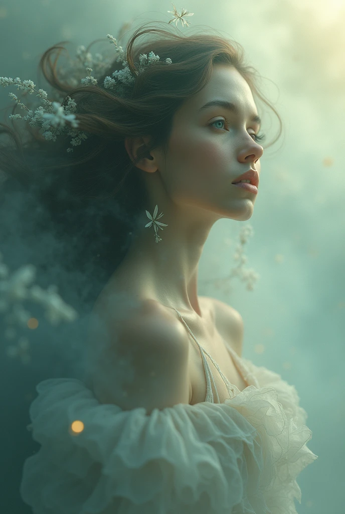 I am her lost naked dream that is within her path searching for freedom and that appears in this beautiful portrait full of emotions and messages that are seen in this image her eyes of faith are present in her , The message I want to say is that I really exist, very real, in this dimension of reality., 48k rule of thirds atmosphere of nostalgia colors of hope but above all of faith 3d