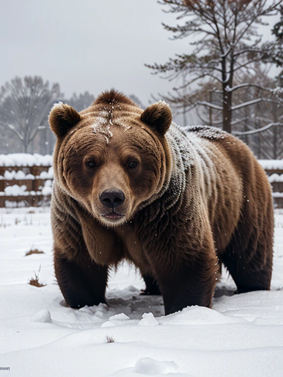 Brown bear in the snow, Snowstorm, White world, Face that withstands the cold, Harsh nature
