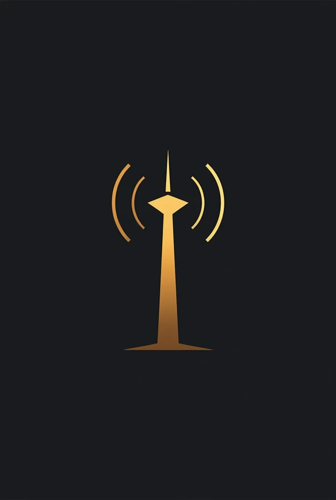 Create a simple and minimalist logo for a telephone antenna maintenance company that looks like a mix between a paper airplane and a telecommunications tower. Keep it simple and elegant, use black and gold using the golden ratio.