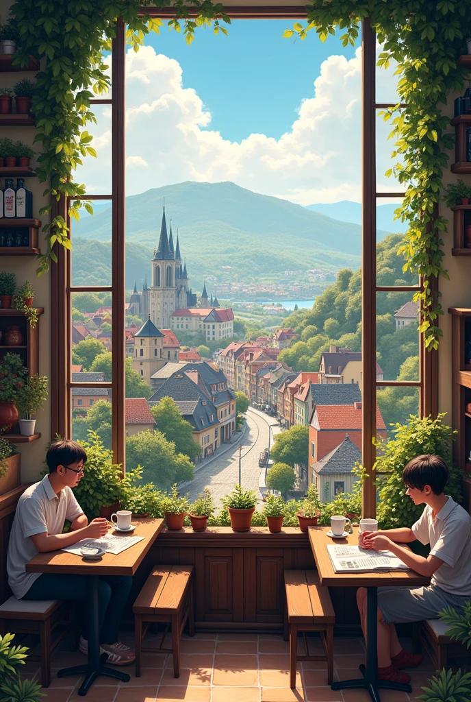 Cafe shop view the town