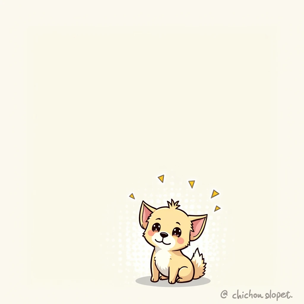 Chibi Style, 2-panel cartoon, dot halftone, Flat Color,Chihuahua undergoing electroretinogram test,Chihuahuas are cream colored,smile,