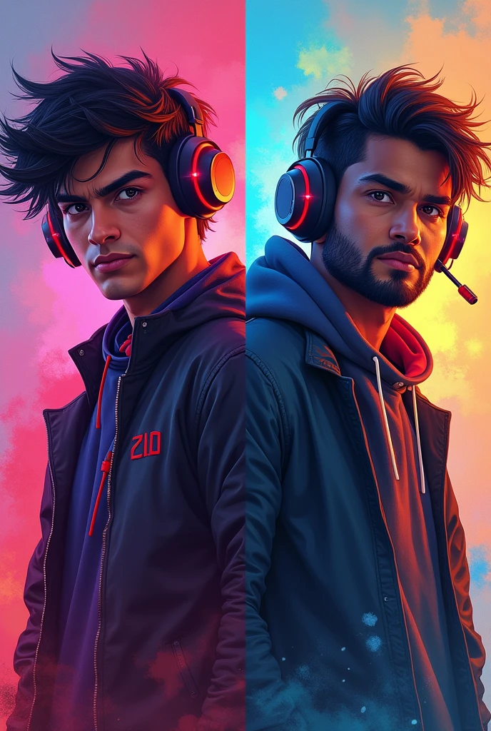 one named "Ronak Gamer" and the other "GG ROHIT." The image has a vibrant and dynamic style with bold colors and dramatic lighting. How can I assist you with this image? Do you want to create a new version, analyze it, or something else?