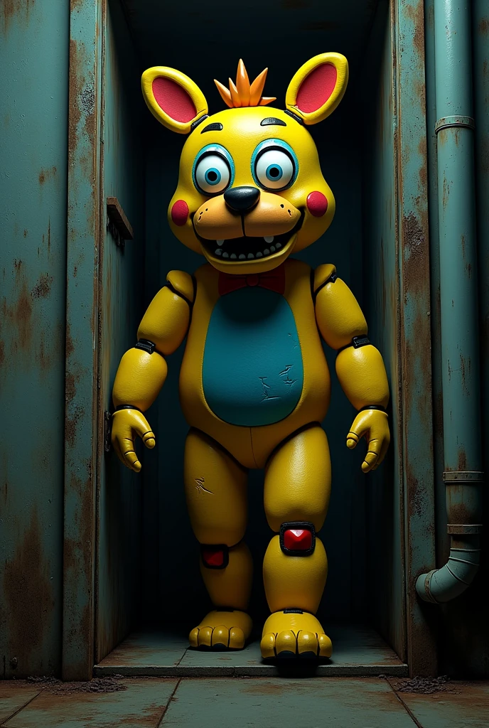 A person entering inside the LOLBIT suit (fnaf sister location character)