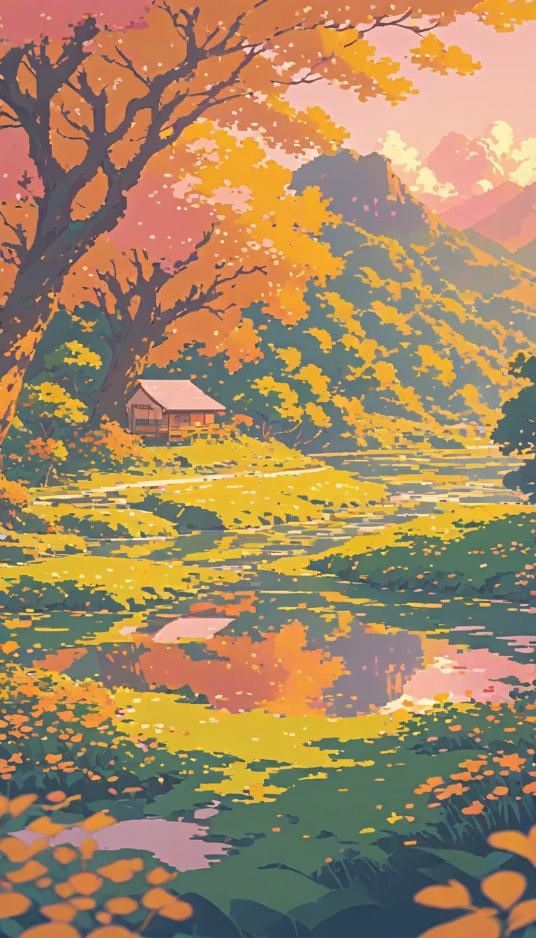 nature ultrawide landscape lofi pixel, No people ,Cozy,Orange Pink
