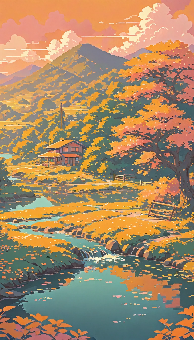 nature ultrawide landscape lofi pixel, No people ,Cozy,Orange Pink