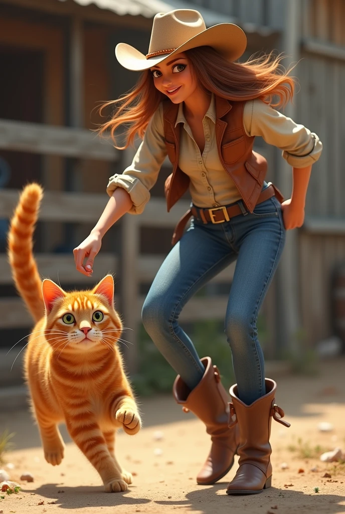 Cowgirl grab a cat tail, funny, orange cat, cat tail swinging