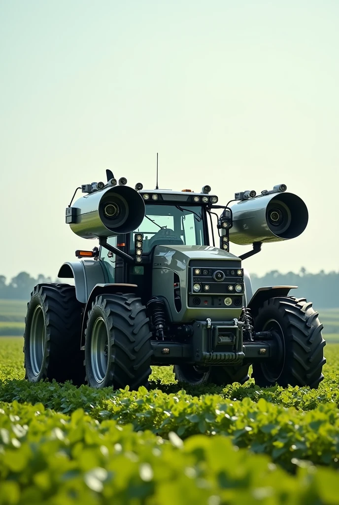 TRACTOR WITH LARGE CAMERAS ON THE FRONT AND REAR OF THE TRACTOR