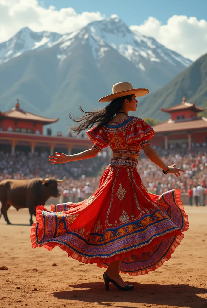 Arequipa bullfight with a woman dancing a traditional dance 