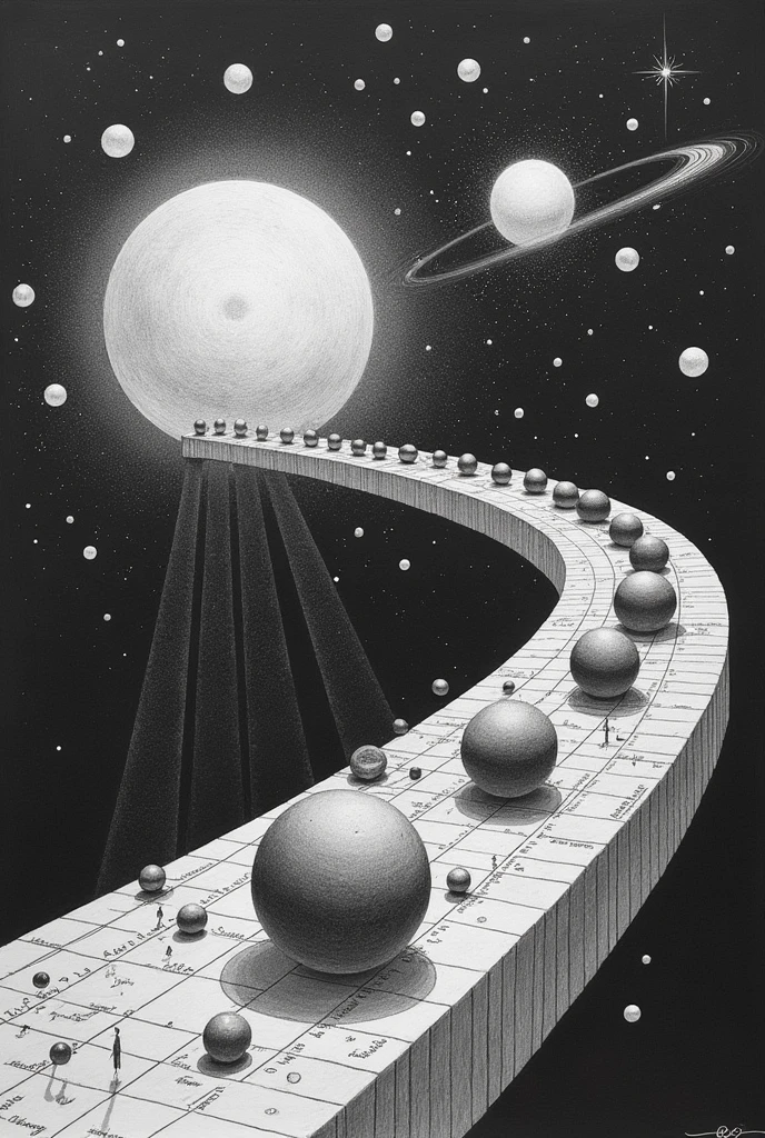 draw the time line of big bang using pencil