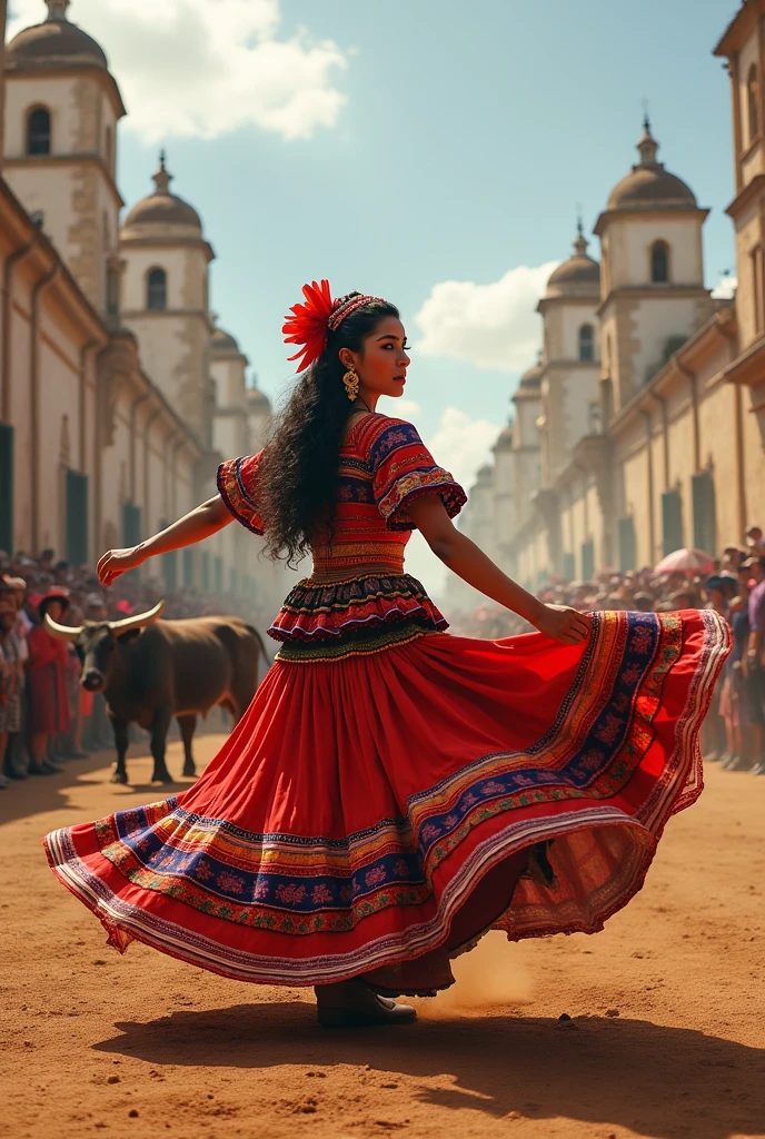 Arequipa bullfight with a woman dancing wititi