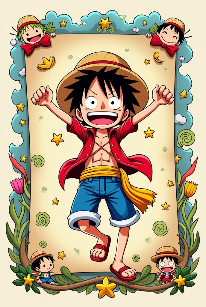 make a letter similar to the example I am sending, but the anime character that will be in the middle is Luffy from One Piece