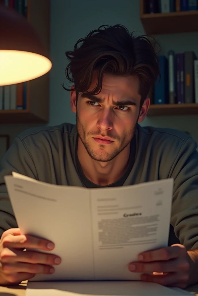 A young man looks at college grades