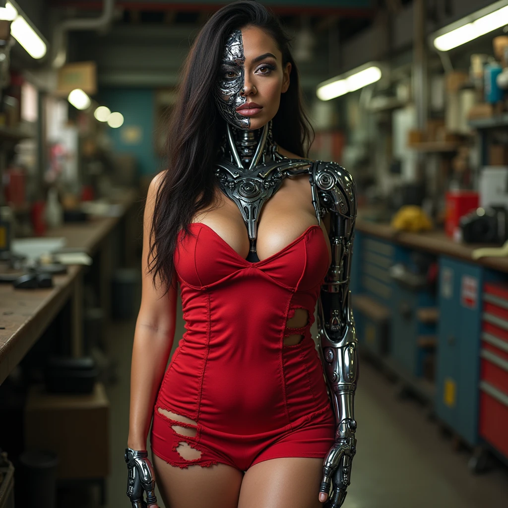 Sexy female cyborg sits erotically at a table in a street cafe, foot on foot, (Best quality, 4K, 8 K, a high resolution, masterpiece:1.2), absurdity, masterpiece, Ultra detailed, (realistic, photorealistic, photorealistic:1.37), the hard parts, HDR, (the hard parts:1.12), (hyper detailed, hyper realistic, soft lighting, spicy:1.2), beautiful figure, Magnificent Anatomy, (the hard part, hyper detailed:1.15), Smooth skin,