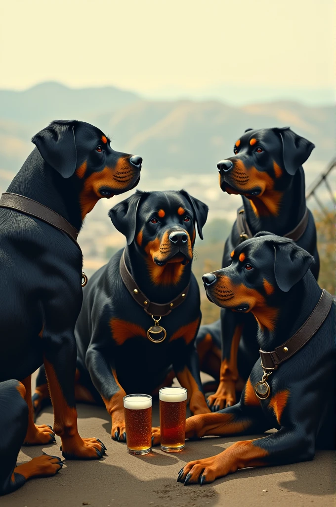 Gangster rotwillers enjoying beer and view
