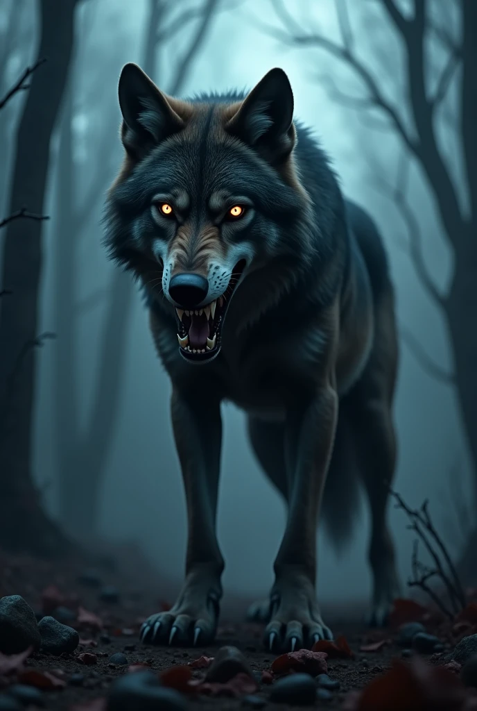 A wolf in his dark side in horror movie