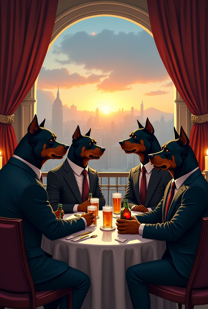 Gangster rotwillers enjoying beer and view
From hifi restaurant