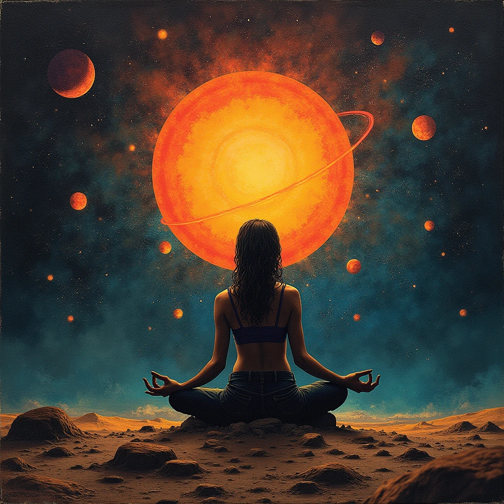 Power mind. Meditação. Cover jazz art. Surrealista. Old. Retro. Anos 70. Anos 80. Cover albuns like Weather report, return to forever, quadro pintado jazz fusion. Man. Space. Vintage aspect