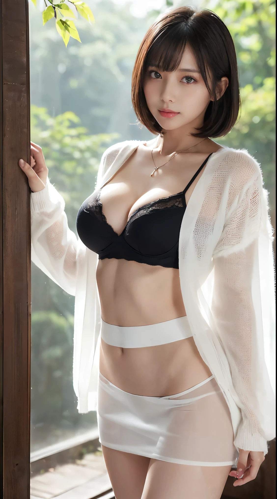 shinny skin、Beautiful delicate face、Beautiful delicate eyes、(realisitic、Photo Real:1)、a large bust、The perfect knitted jacket、Sheer underwear、pin heels、Stomach、full body Esbian、squatt、 Spread　Legs、Silvery luster、Black mask,Panties dig into、Black underwear、Clear eyes、Open your legs tightly、Correct dissection、Late night back alley、black masks、