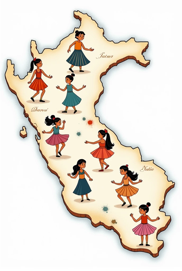 Map of Peru and in each department a drawing of the dance that looks like it was made by a 3rd year high school girl with a white background