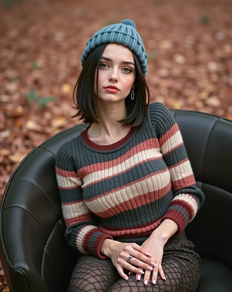 RAW photo, best quality, masterpiece, photorealistic, Polish girl, 20 years old, black hair, Light grey eyes, short bob cut, hair in 7 thirds, hair over one ear, Symmetrical eyes, pale skin, Big Breasts, rip gloss, Gel Nails, Accessories, various poses, smiling