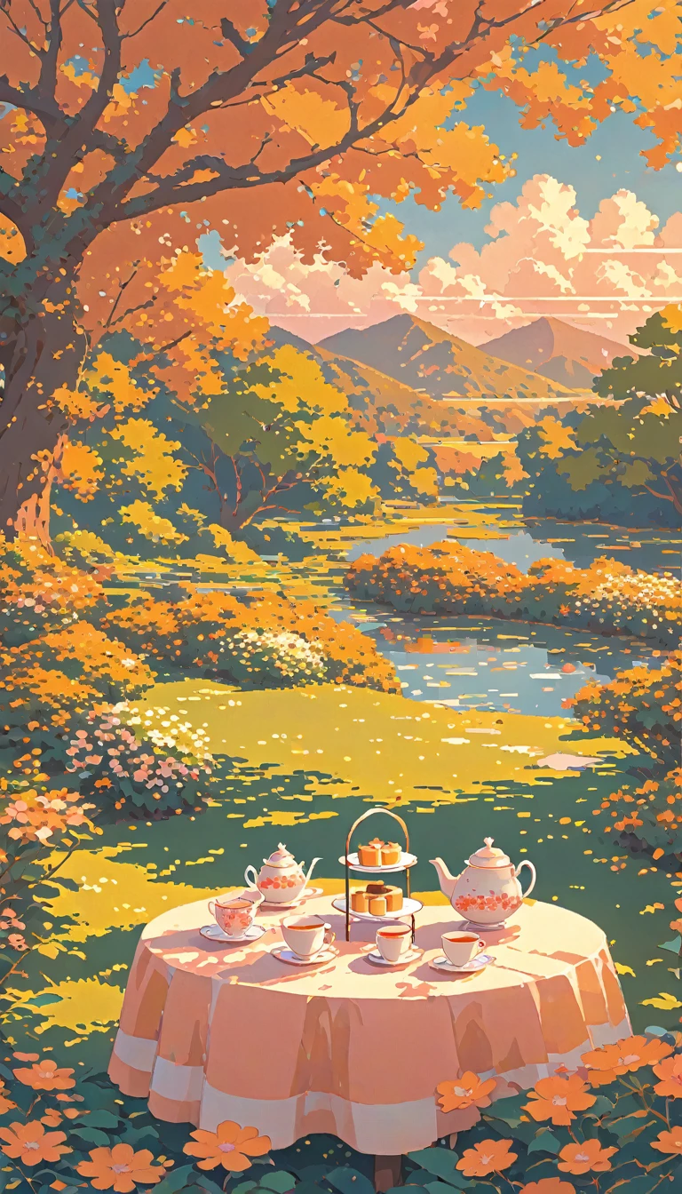 nature ultrawide landscape lofi pixel, No people ,Cozy,Orange Pink,Afternoon Tea