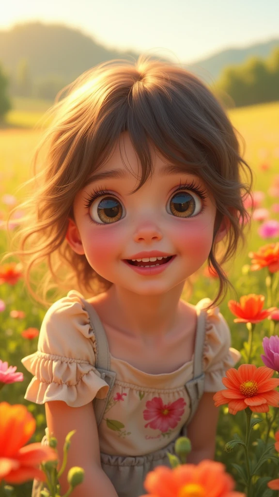 a joyful girl playing in a flower field, beautiful detailed eyes, beautiful detailed lips, extremely detailed face, long eyelashes, colorful vibrant flowers, warm sunlight, lush green grass, peaceful countryside landscape, serene atmosphere, soft pastel colors, diffused natural lighting, (best quality,4k,8k,highres,masterpiece:1.2),ultra-detailed,(realistic,photorealistic,photo-realistic:1.37),vibrant colors,highly detailed,intricate details,professional photography