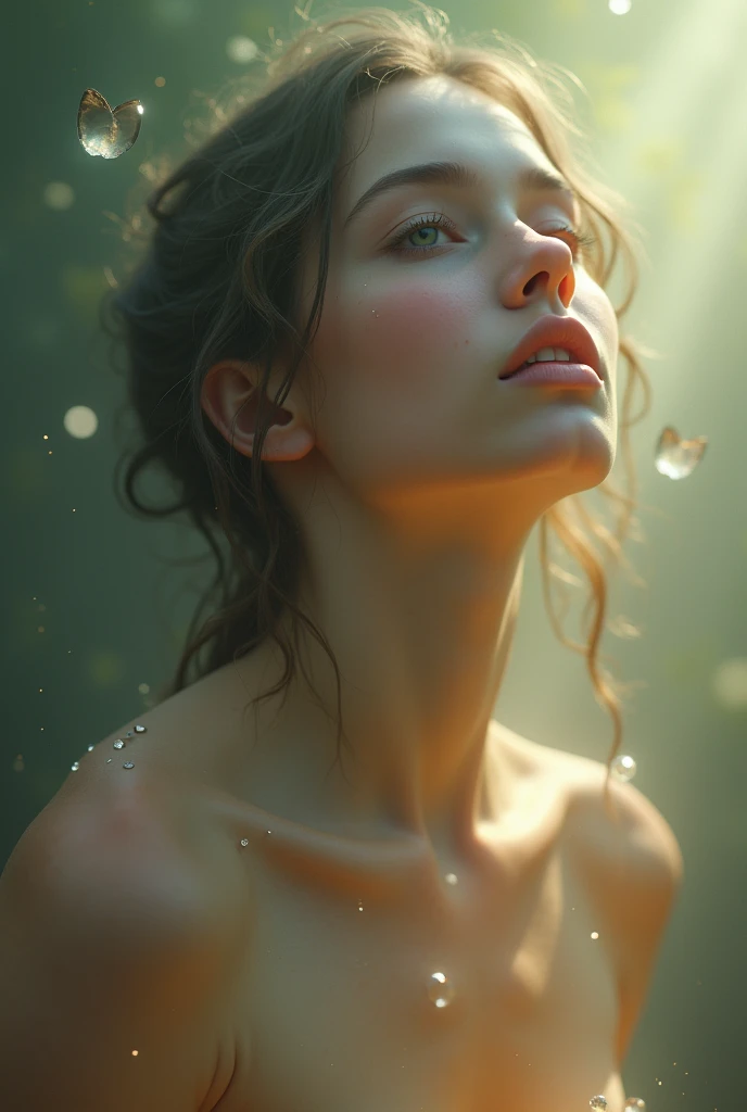 I am naked in the lost naked dream of her that is within her path searching for freedom and that appears in this beautiful portrait full of emotions and messages that are seen in this image her eyes of faith are present in her for me my naked body is freedom , The message I want to say is that I really exist, very real, in this dimension of reality., 48k rule of thirds atmosphere of nostalgia colors of hope but above all of faith 3d