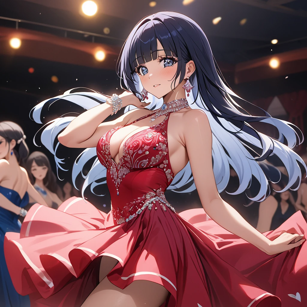 ((Highest quality)), ((masterpiece)), (detailed), (Perfect Face)、The woman is Reika Aoki with semi-long hair、Woman wears Latin dance dress in South America、The woman is dancing Latin dance passionately